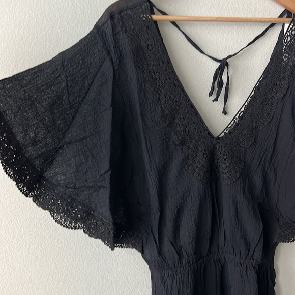 Eberjey Sol Lace Trim Liberty Romper 100% Cotton Swim Coverup in Black Size S/M - Picture 4 of 6